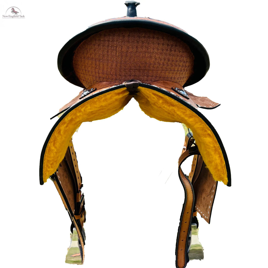 100% Roughout Leather Western Barrel Horse Saddle with Suede Seat, Floral & Basket weave Tooling NewEngland Tack