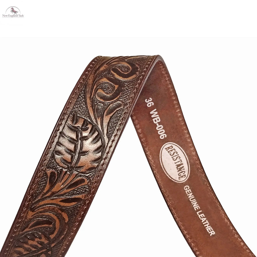 Resistance Full Grain Western Engraved Leather Belt Strap, 1-1/2" Wide Western Belt Leather Strap Floral Tooled Leather Belt Strap NewEngland Tack