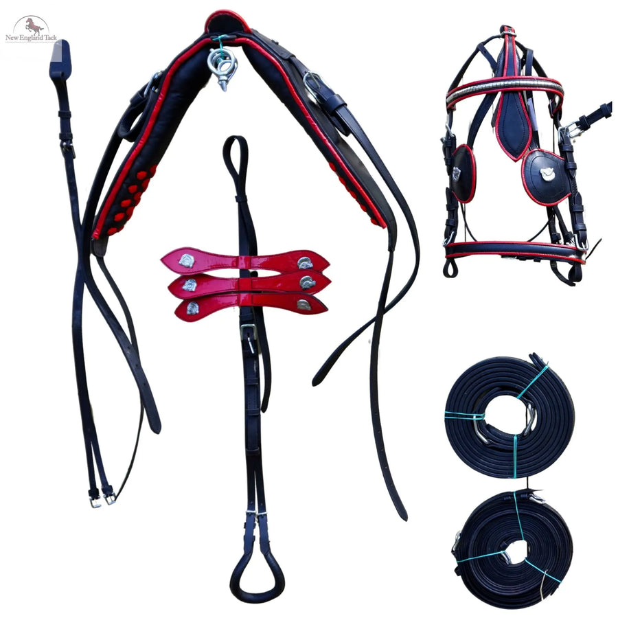 Black Horse Patent Leather Driving Harness Red Trim Set Available In All Sizes NewEnglandTack