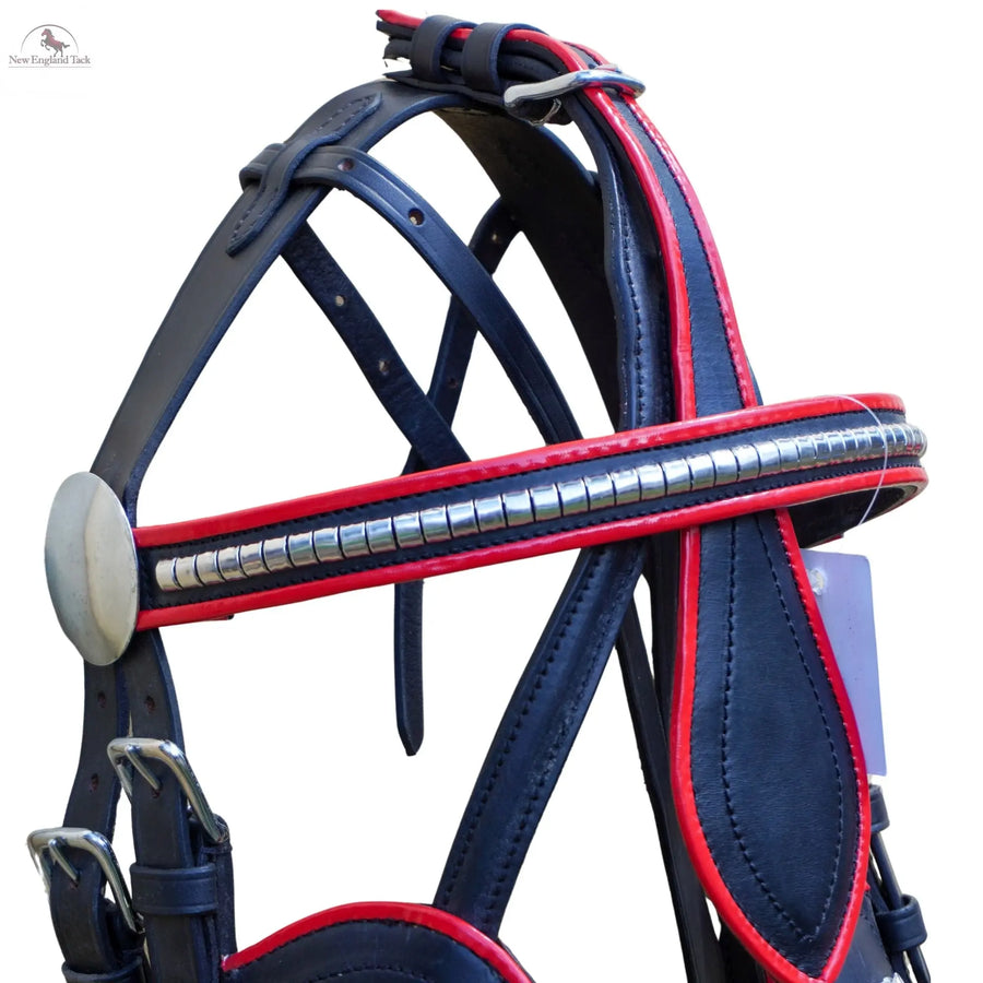 Black Horse Patent Leather Driving Harness Red Trim Set Available In All Sizes NewEnglandTack