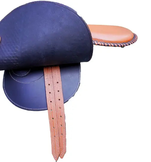 Exercise Racing Horse Saddle - Leather - Black Flap with Tan Seat - NewEngland Tack