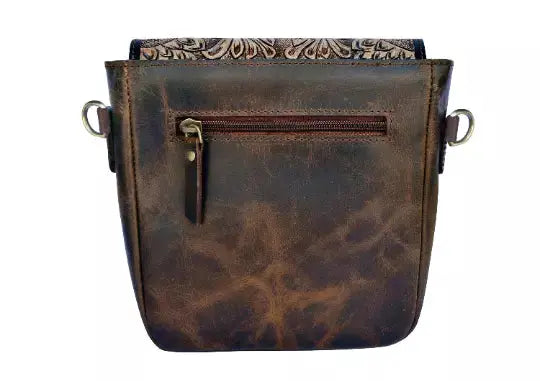 Women's Western Floral Tooled Leather Cowhide Shoulder Purse