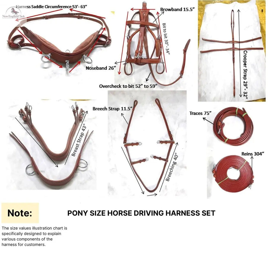 Pony Regular Horse Leather Driving Harness- Complete Set - Leather - Black NewEngland Tack