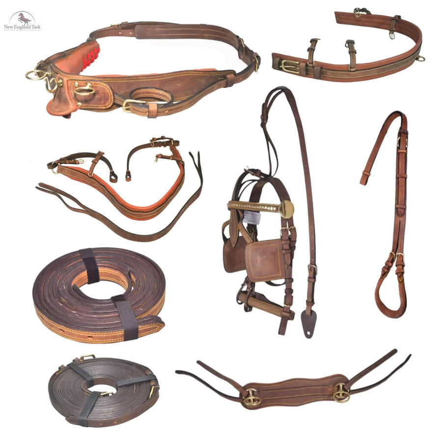 Premium Horse Gig Harness Full Size St Oily Cow Softy Leather with Brass Lacquer NewEnglandTack