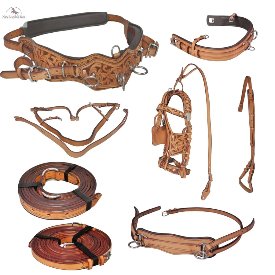 Premium Horse Gig Harness Full Size St Oily Cow Softy Leather with Brass Lacquer (Copy) NewEnglandTack