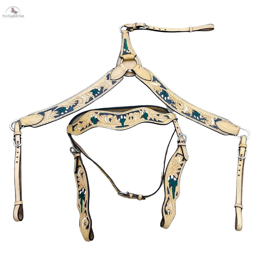 Premium Quality Western Headstall and Breast Collar Set - Leather - Floral Tooled - Horse Tack NewEngland Tack