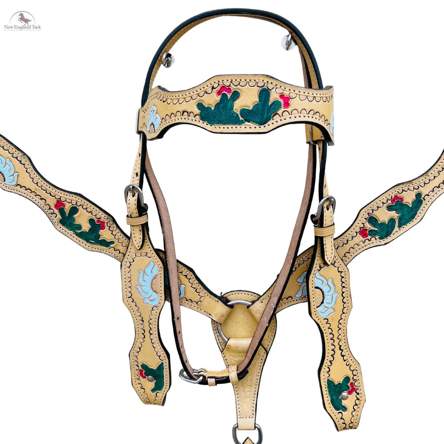 Premium Quality Western Headstall and Breast Collar Set- Leather-Floral Tooled NewEngland Tack