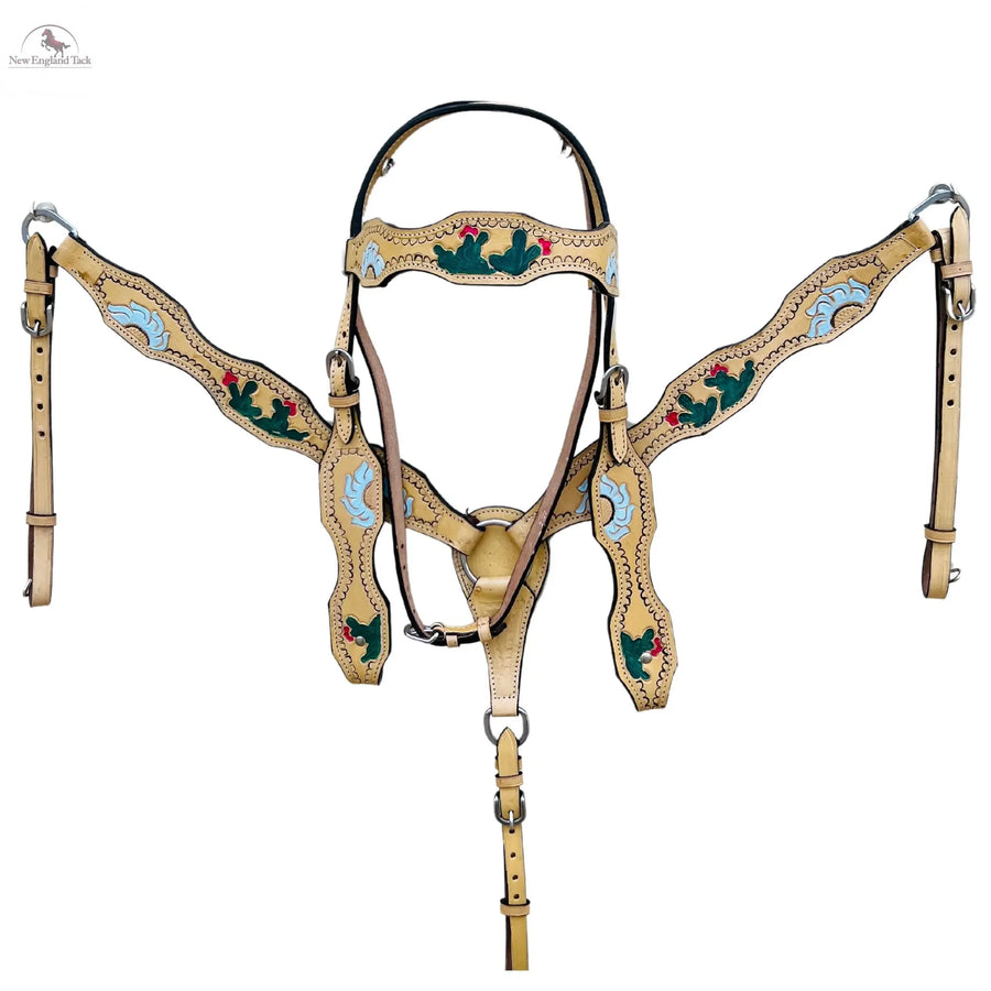 Premium Quality Western Headstall and Breast Collar Set- Leather-Floral Tooled NewEngland Tack