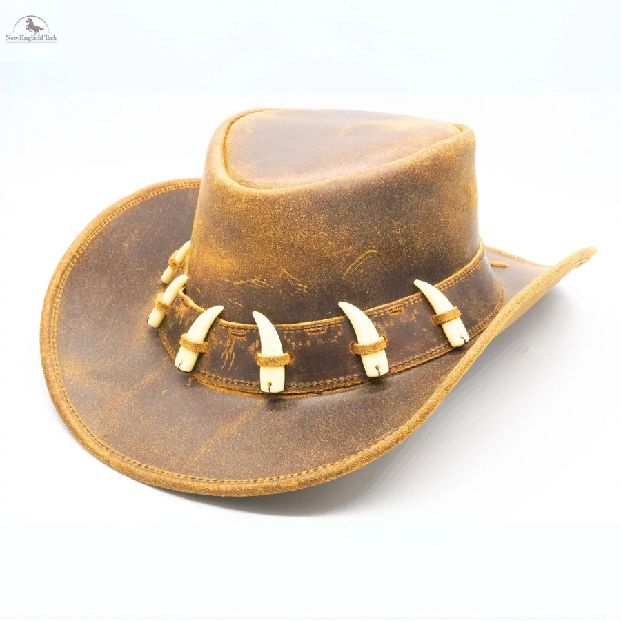 RESISTANCE Australian Leather Hat with Crocodile Band Teeth - Dundee Style | Outback Hat for Men and Women NewEngland Tack