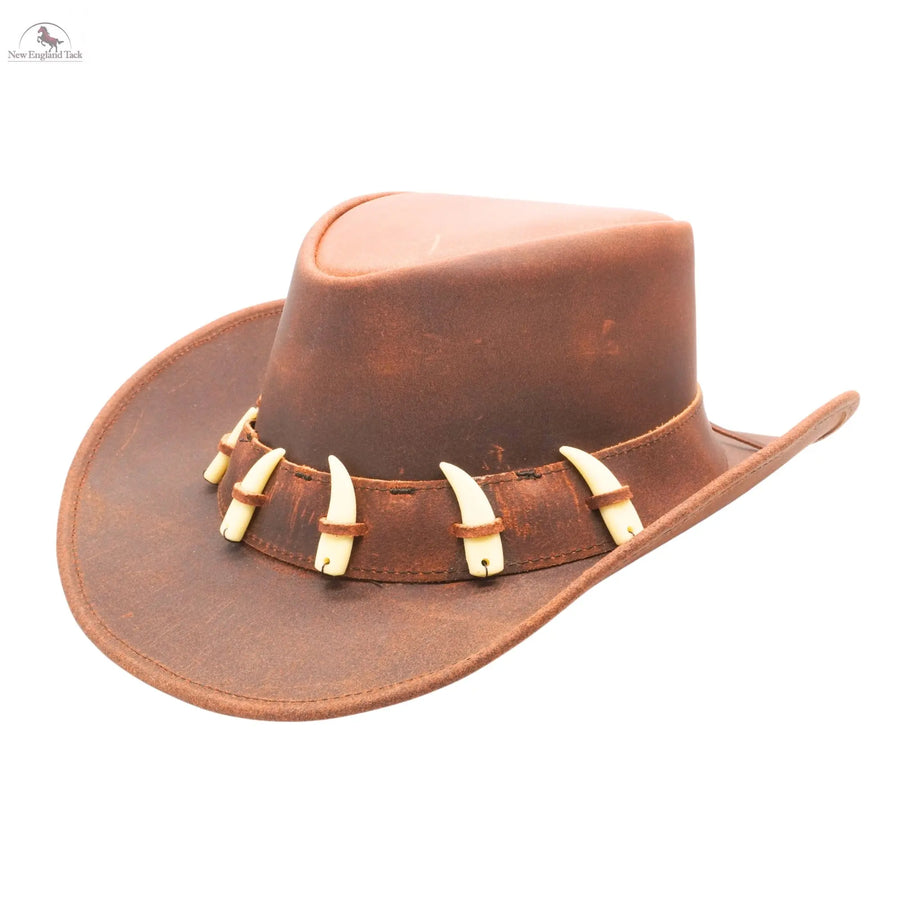 RESISTANCE Australian Leather Hat with Crocodile Band Teeth - Dundee Style | Outback Hat for Men and Women NewEngland Tack