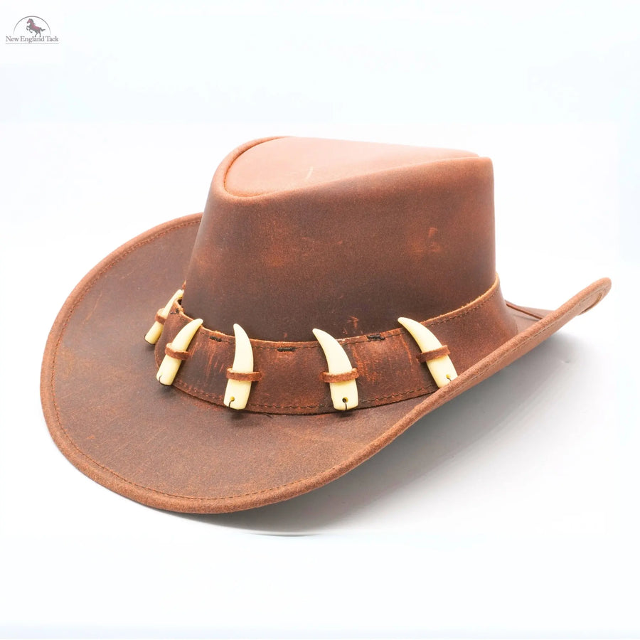 RESISTANCE Australian Leather Hat with Crocodile Band Teeth - Dundee Style | Outback Hat for Men and Women NewEngland Tack