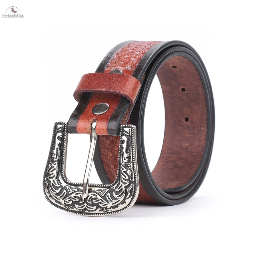 Resistance Basket Weave Tan Women's Cowgirl Cowboy Country Belt  With Floral Embossed Silver Buckle NewEngland Tack