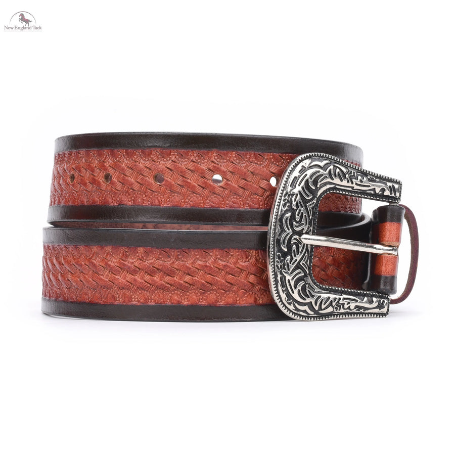 Resistance Basket Weave Tan Women's Cowgirl Cowboy Country Belt  With Floral Embossed Silver Buckle NewEngland Tack