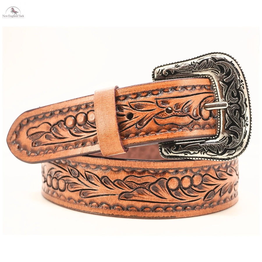 Resistance Floral Light Brown Women's Cowgirl Cowboy Country Belt  With Floral Embossed Silver Buckle NewEngland Tack