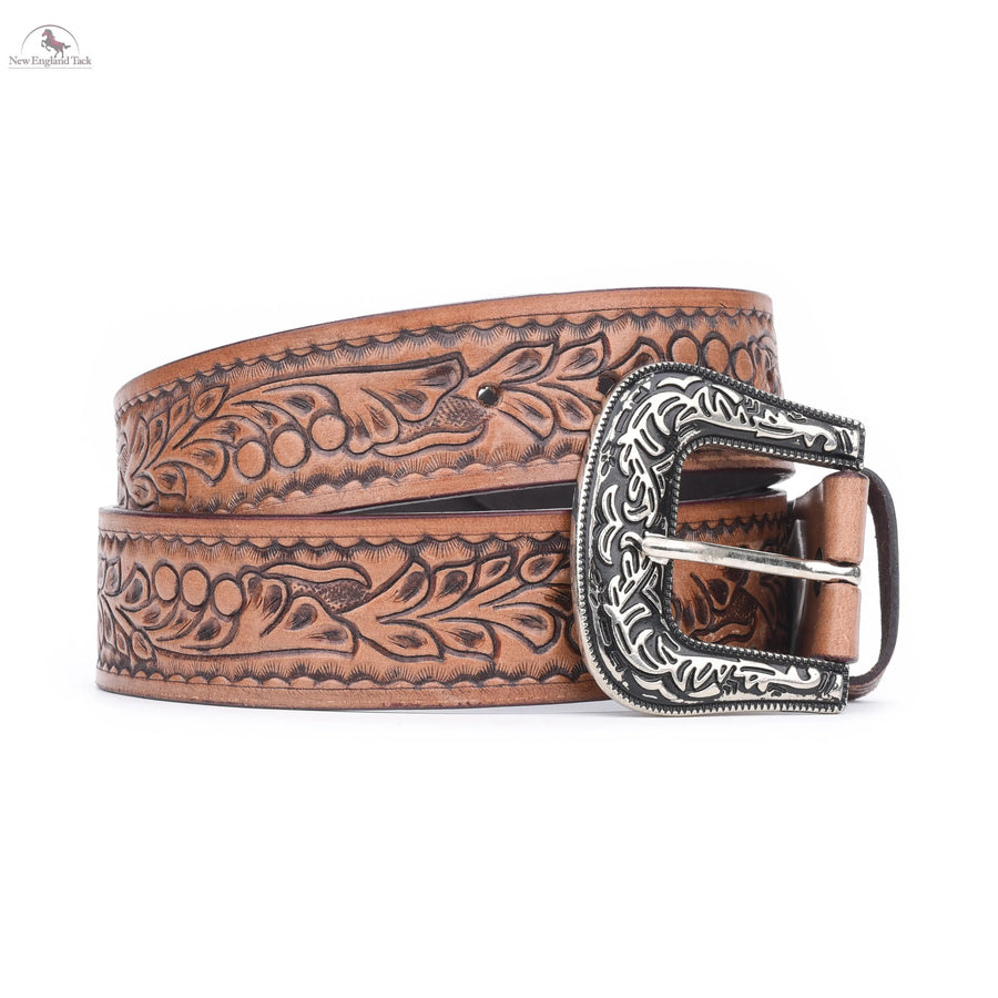 Resistance Floral Light Brown Women's Cowgirl Cowboy Country Belt  With Floral Embossed Silver Buckle NewEngland Tack