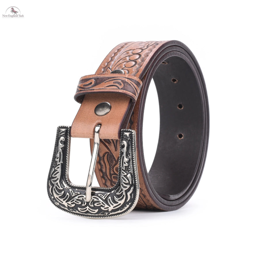 Resistance Floral Light Brown Women's Cowgirl Cowboy Country Belt  With Floral Embossed Silver Buckle NewEngland Tack