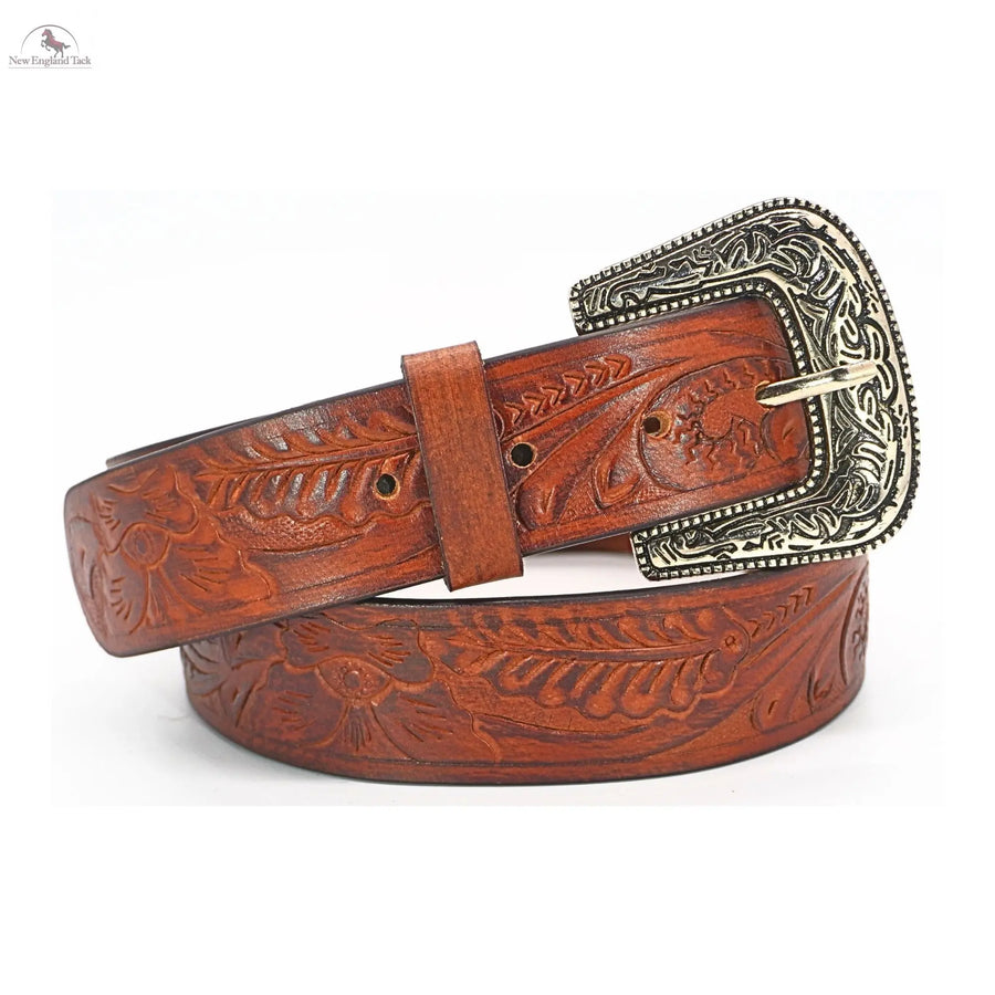 Resistance Floral Medium Brown Women's Cowgirl Cowboy Country Belt  With Floral Embossed Silver Buckle NewEngland Tack