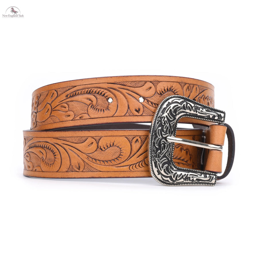 Resistance Floral Medium Brown Women's Cowgirl Cowboy Country Belt  With Floral Embossed Silver Buckle NewEngland Tack