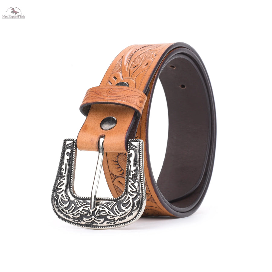 Resistance Floral Medium Brown Women's Cowgirl Cowboy Country Belt  With Floral Embossed Silver Buckle NewEngland Tack