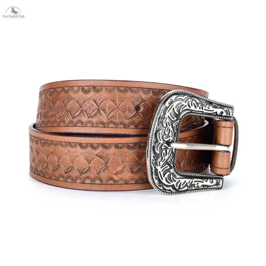 Resistance Floral Tea Brown Women's Cowgirl Cowboy Country Belt  With Floral Embossed Silver Buckle NewEngland Tack