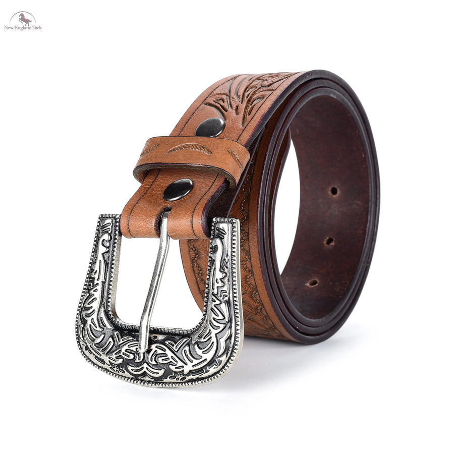 Resistance Floral Tea Brown Women's Cowgirl Cowboy Country Belt  With Floral Embossed Silver Buckle NewEngland Tack