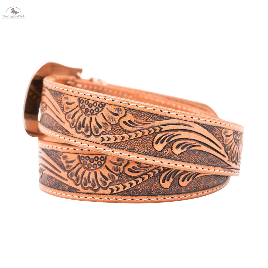 Resistance Premium Western Cowgirl Cowboy Floral Tooled  Argentinian Leather Belt NewEngland Tack