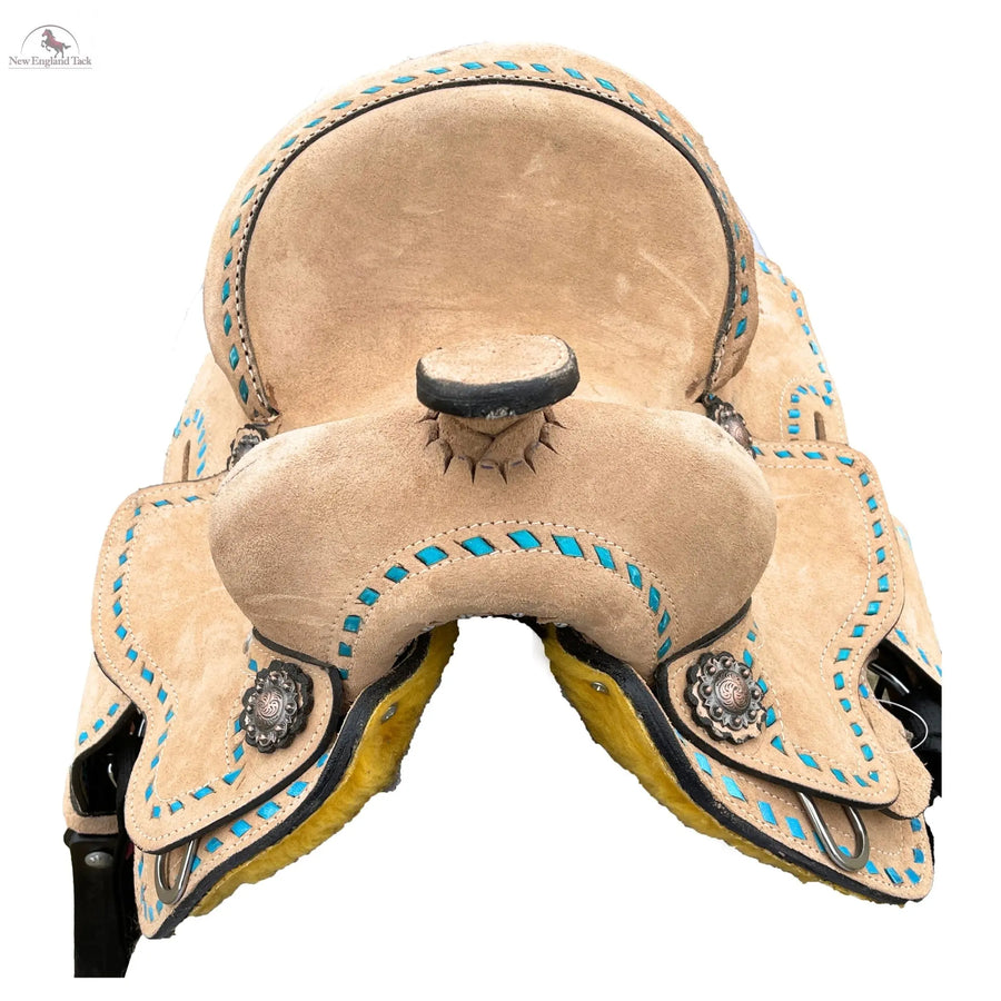 Resistance Rough Out Turquoise Backstitch western Barrel Saddle 8 inch New England