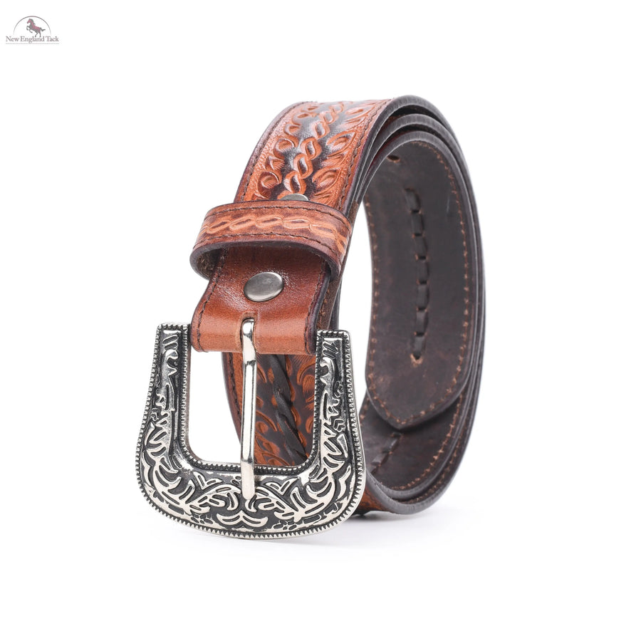 Resistance Western Belt - Floral Tooled Leather Center Stitched Line NewEngland Tack