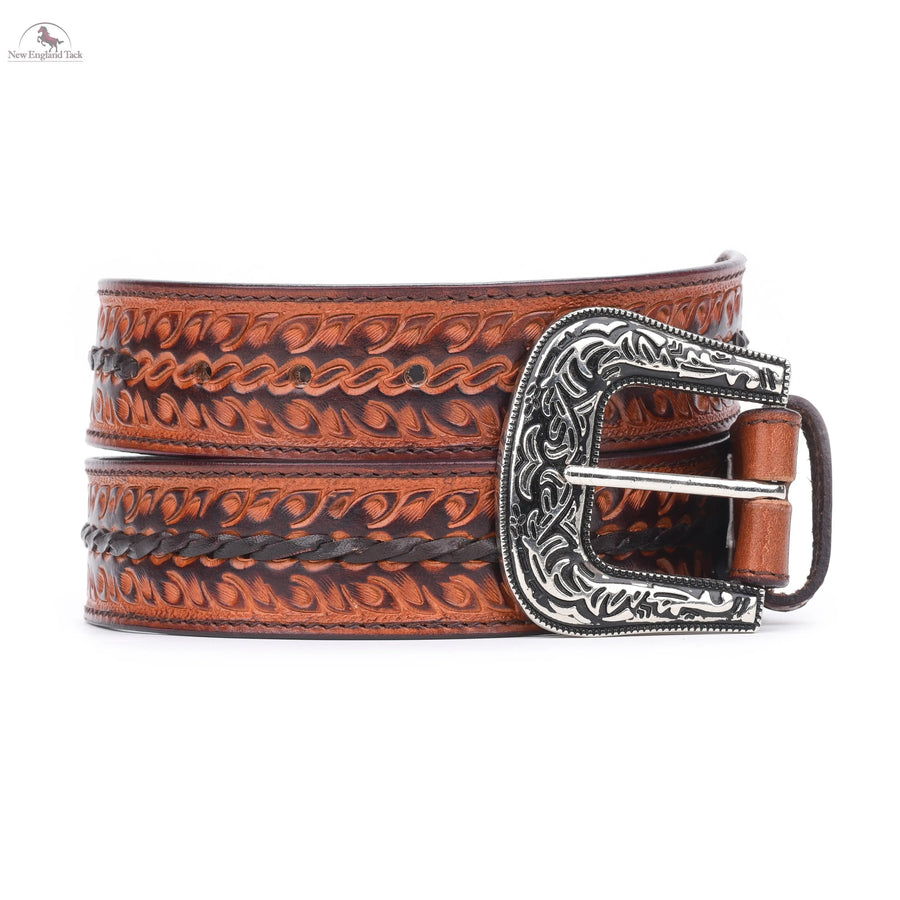 Resistance Western Belt - Floral Tooled Leather Center Stitched Line NewEngland Tack