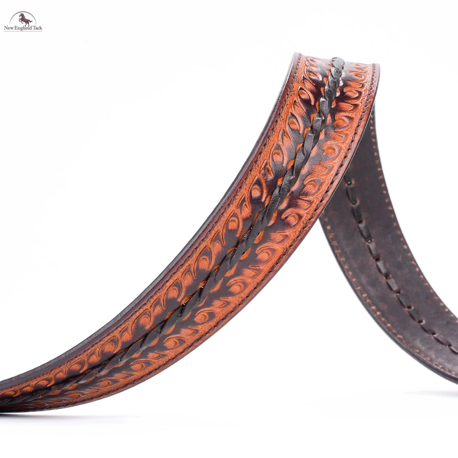 Resistance Western Belt - Floral Tooled Leather Center Stitched Line NewEngland Tack