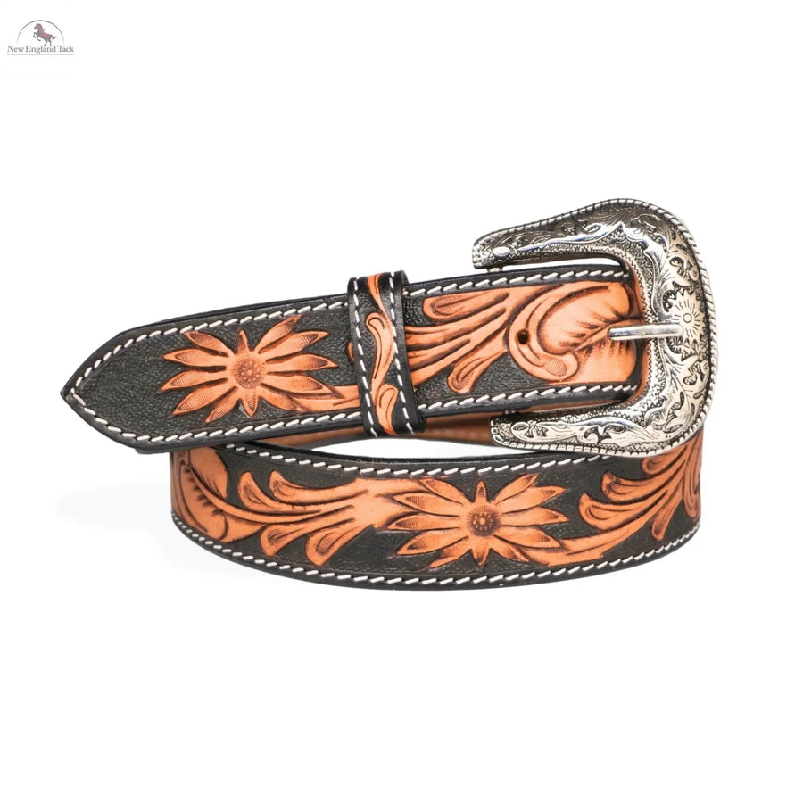 Resistance Western Cowgirl Cowboy Floral Tooled  Argentinian Leather Belt NewEngland Tack