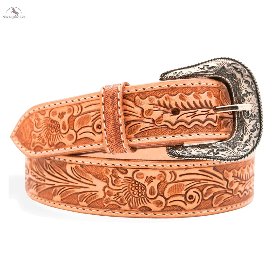 Resistance Western Cowgirl Cowboy Floral Tooled  Argentinian Leather Belt With Black Silver Buckle NewEngland Tack