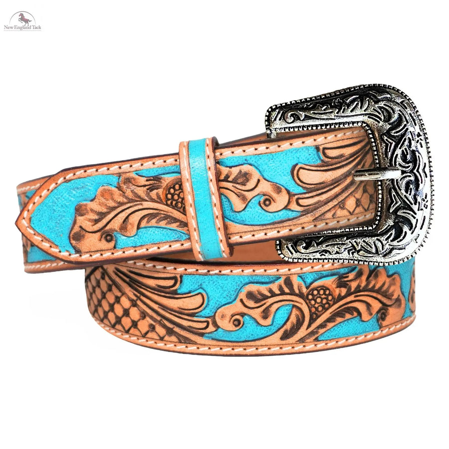 Resistance Western Cowgirl Cowboy Floral Tooled  Argentinian Leather Belt With Black Silver Buckle NewEngland Tack