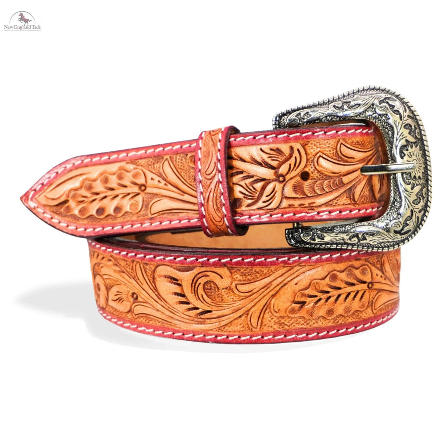 Resistance Western Cowgirl Cowboy Floral Tooled  Argentinian Leather Belt With Black Silver Buckle NewEngland Tack