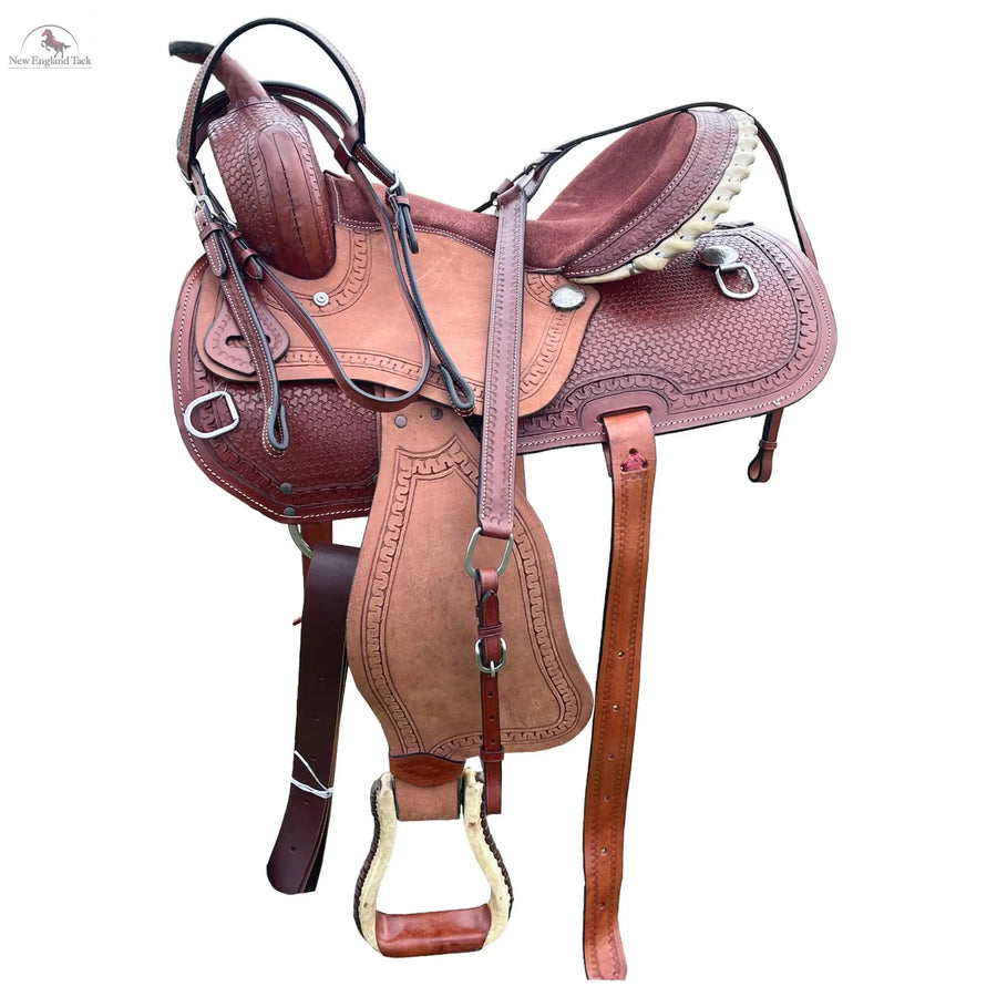 Resistance Western Pleasure and Trail Saddle with Basket Weave Tooled- 15, 16, 17, 18 inch NewEngland Tack