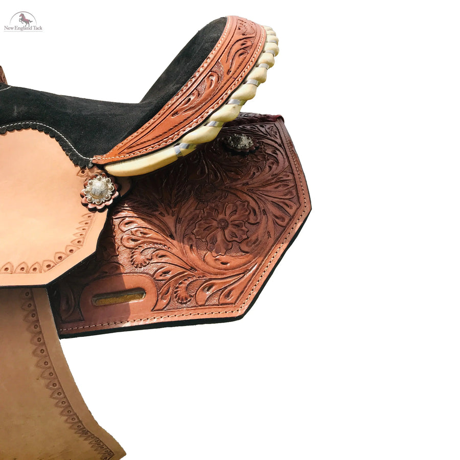 Youth Western Horse Barrel Saddle Horse Floral Tooled Leather 10" 12" 13" With Free Tack set NewEngland Tack