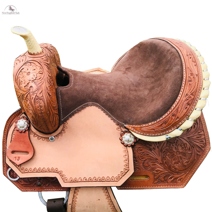 Youth Western Horse Barrel Saddle Horse Floral Tooled Leather 10" 12" 13" With Free Tack set NewEngland Tack